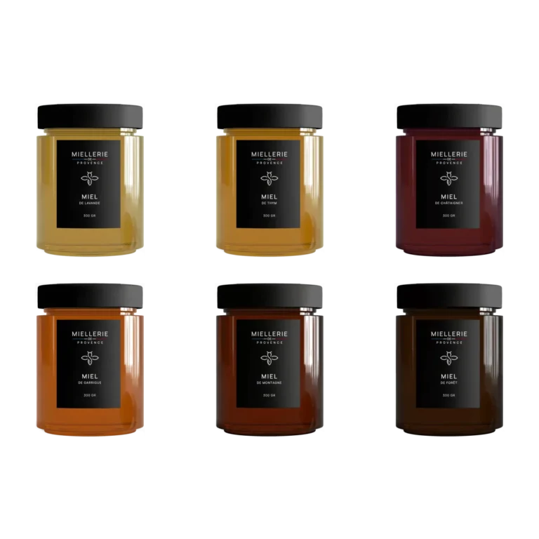 The Complete Collection: the six Miellerie de Provence honeys in 300 g jars